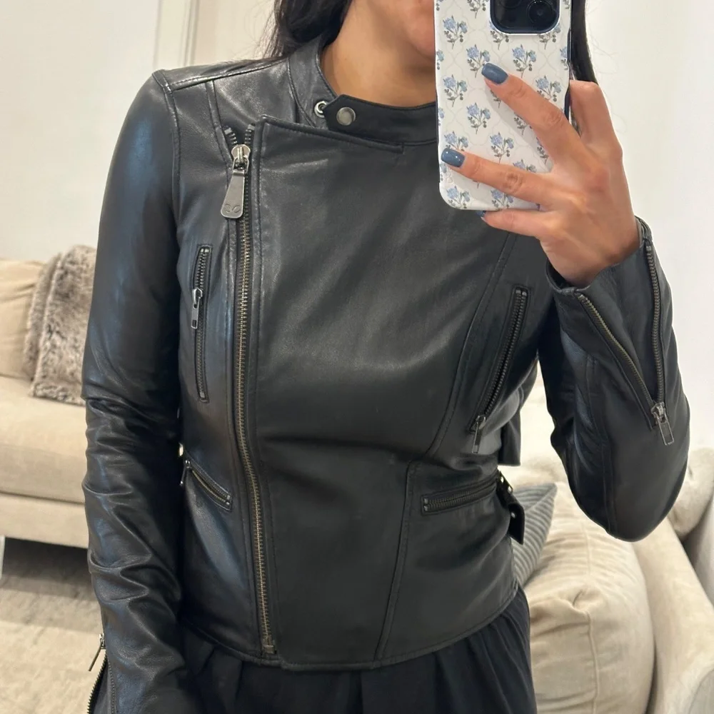 Monika Chiang Black 100% genuine soft leather jacket Size small - Picture 2 of 5